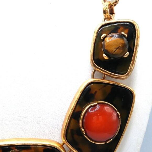 Signed CHICO'S Faux Red Jasper Tiger Eye Necklace, New With Tags, 23 Inches - Picture 4 of 8
